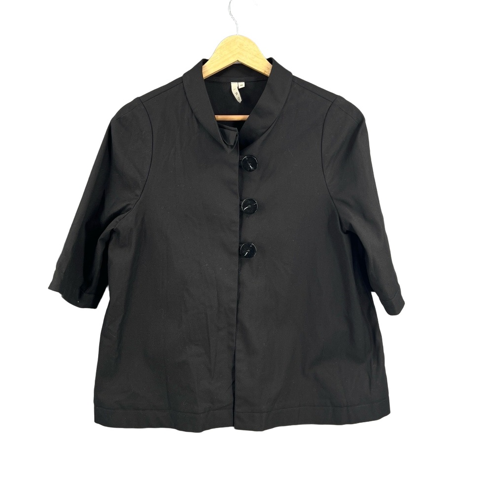 IRO Paris Black Boxy Jacket 3/4 Sleeve Button Front Cotton‎ Blend Size 38 (S/M)